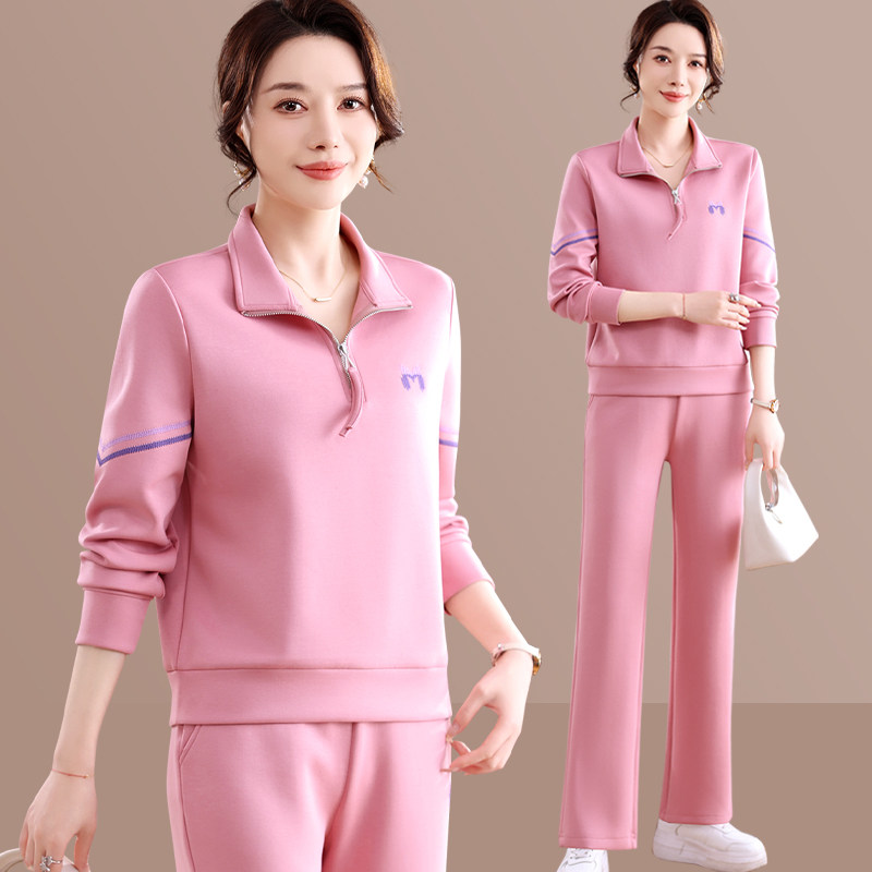 中老年女装休闲风半拉链卫衣运动服套装春季显瘦洋气妈妈装两件套