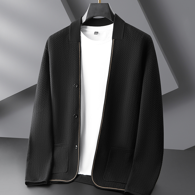 春秋新款男士翻领针织开衫加肥大码宽松时尚休闲胖子薄款毛衣外套