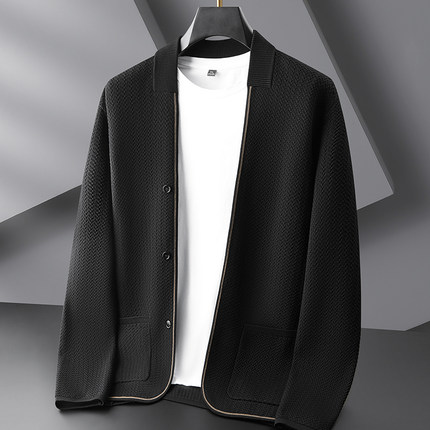 春秋新款男士翻领针织开衫加肥大码宽松时尚休闲胖子薄款毛衣外套