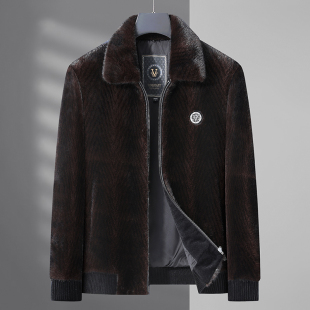 冬季 仿皮草外套男加肥加大宽松胖子皮毛一体水貂绒保暖夹克 特大码