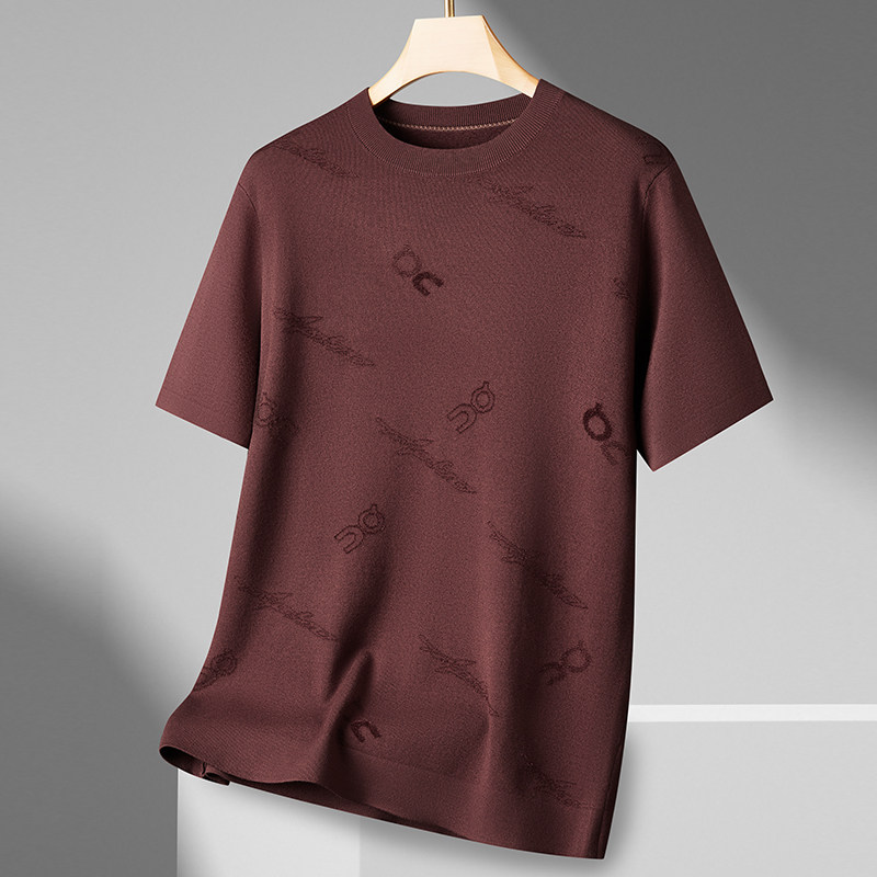 秋冬高档圆领短袖毛衣男新款加肥加大码宽松潮胖子时尚半袖针织衫