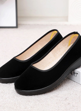 老北京布鞋女鞋平底单鞋浅口上班工作鞋黑色休闲鞋跳舞妈妈鞋防滑