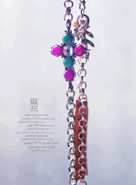 No.347 Lucky brand 油画感 浮雕镀银宝石Cross古董项链