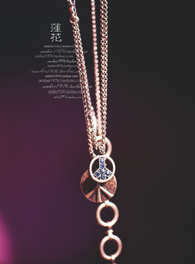 No.350 Lucky brand 朋克风古铜镀金蓝宝石镶嵌反战主题项链