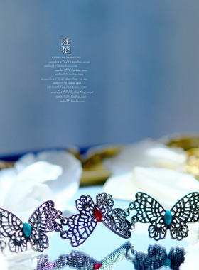 No.380 Lucky Brand旗下 合金镀银古旧感镂空雕刻镶宝石蝴蝶手链