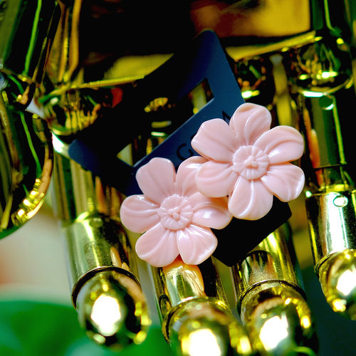 No.291 pilgrim flower ⒉北欧甜美风 皮粉色花卉合金镀金耳钉