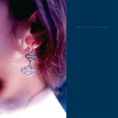 No.198 Harley Davidson 欧美机车风 水晶镶嵌镀金复古朋克耳环