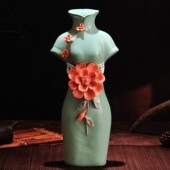 中式 旗袍陶瓷花瓶送礼家居饰品餐桌干花水培台面客厅插花摆件花器