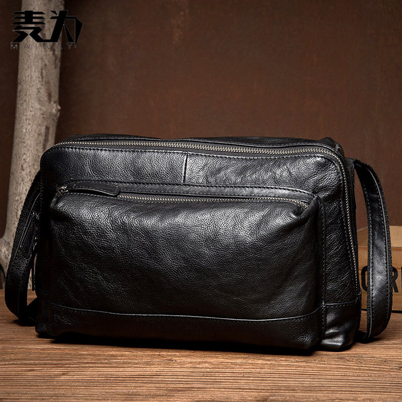 麦为街头潮流头层牛皮斜挎包休闲男包真皮单肩包植鞣牛皮挎包背包