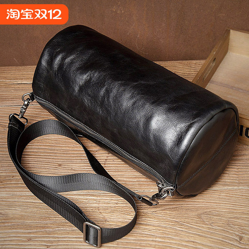 麦为休闲牛皮单肩包男真皮水桶包
