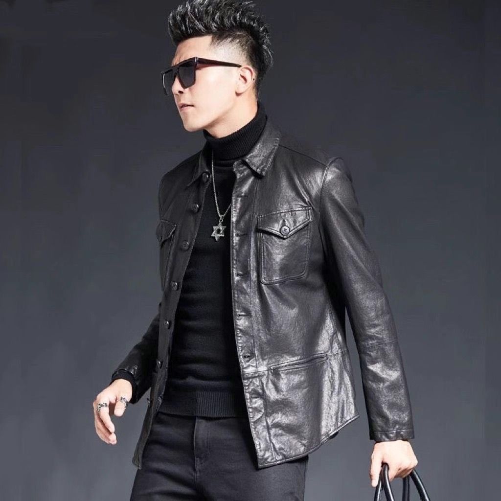 2026新品皮衣男皮夹克男款修身薄款衬衫软皮休闲气质商务外套男士