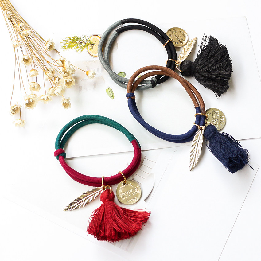 韩国头饰复古金属羽毛流苏发圈扎头发橡皮筋头绳发绳韩版发饰品女