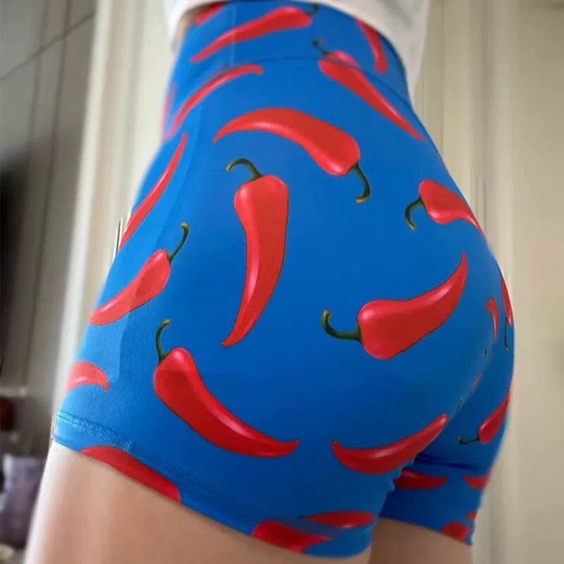 水果印花健身短裤女蜜桃臀健身训