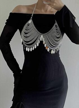 欧美流行身体链body chain ebay速卖通辣妹金属拼接吊带背心20023