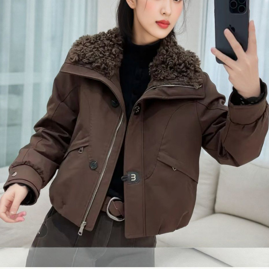 毛领羽绒派克服短外套女2025冬季新款韩版时尚工装风洋气保暖上衣