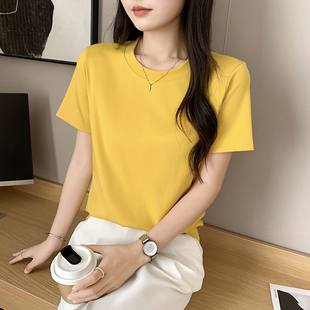 纯色百搭基础款短袖t恤女2025夏新款简约修身显瘦圆领打底衫上衣