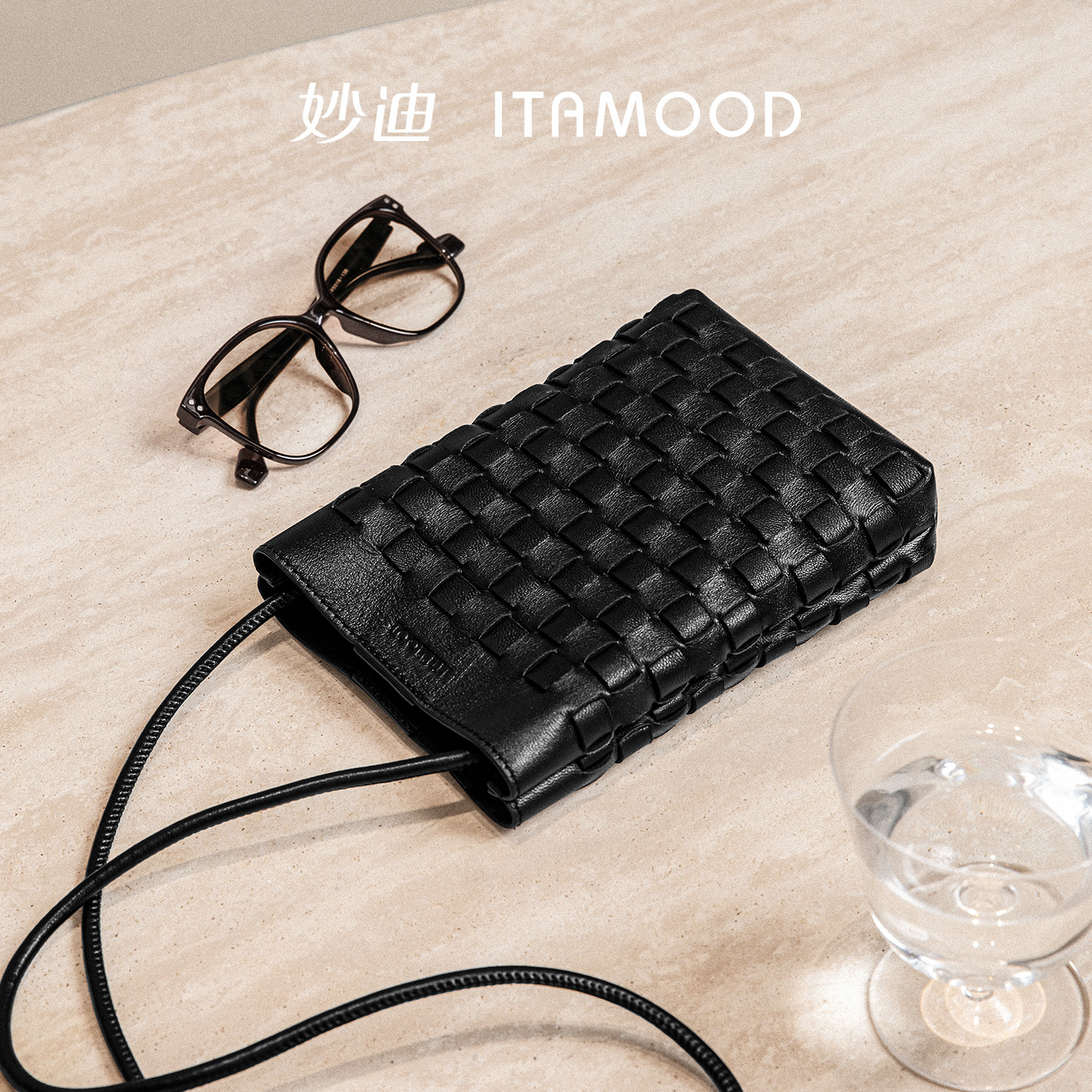 羊皮手机包妙迪新款轻便真皮编织单肩斜挎小包包女上班杂物小拎包