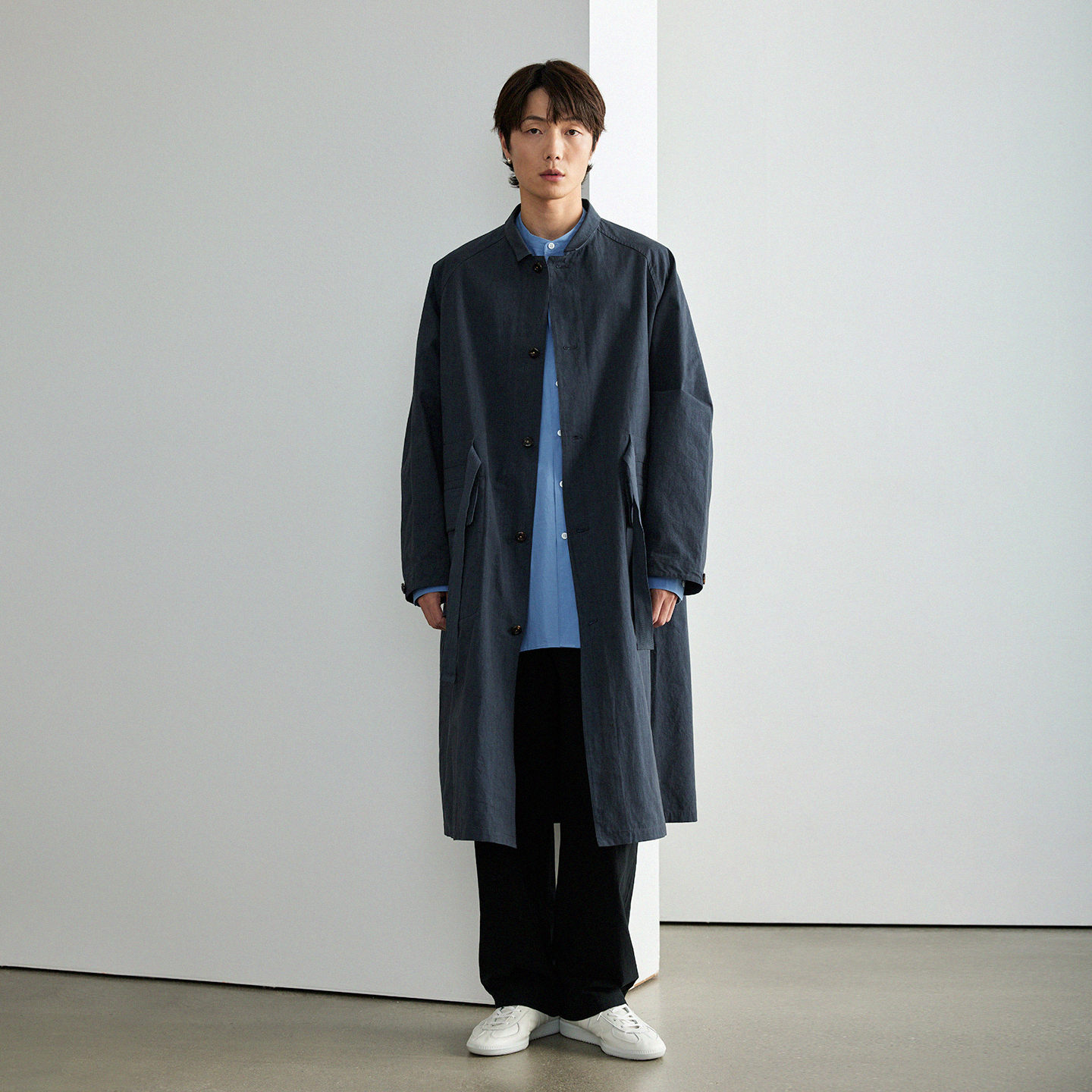 npopo日本进口近江天干日晒宽松百搭肌理感廓形长款腰带风衣外套