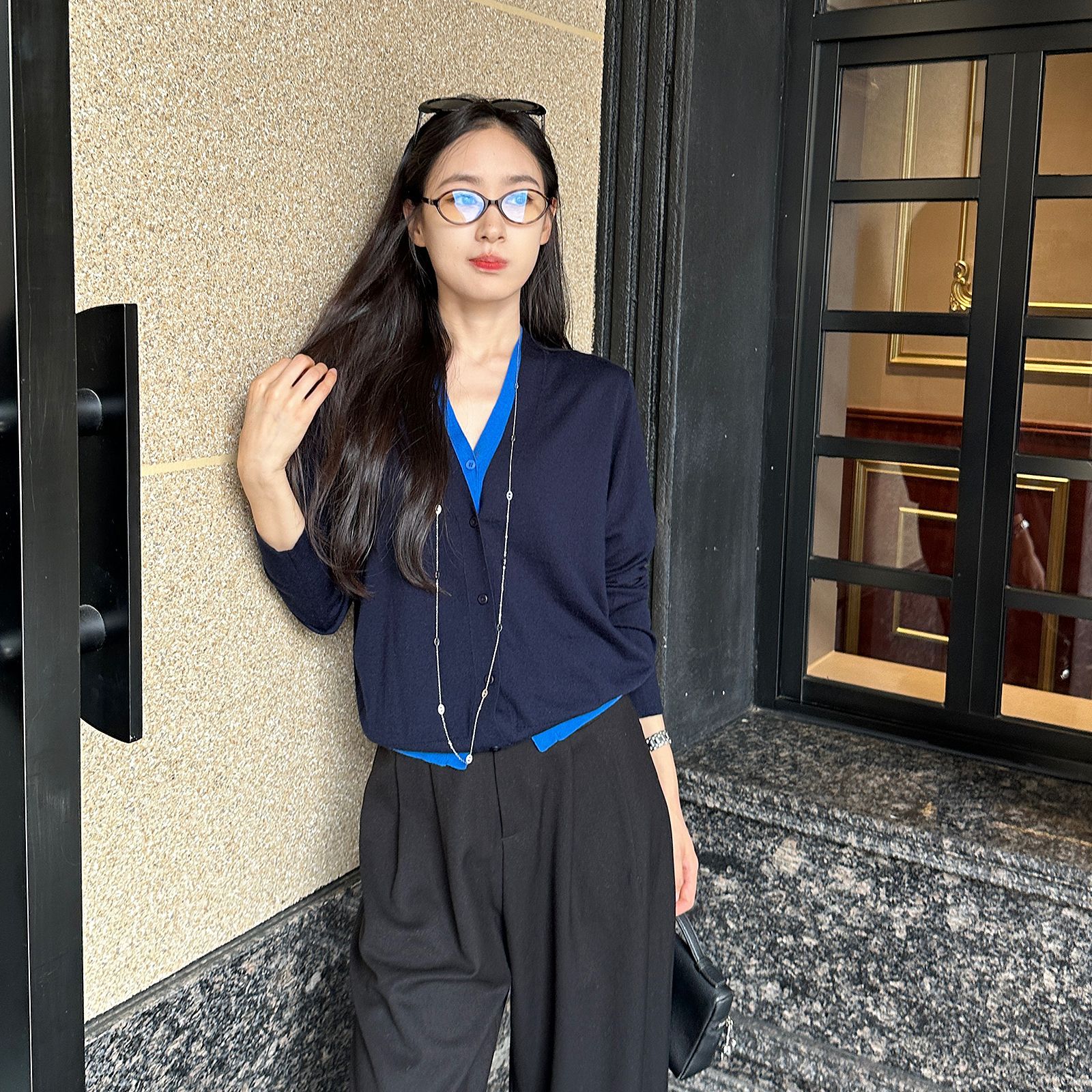 柜上订单！v领针织开衫外套女25早秋薄款毛衣两件套背心套装上衣