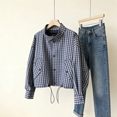 巴里短风衣 休闲老钱风夹克格纹立领短外套女 色织100%高支棉