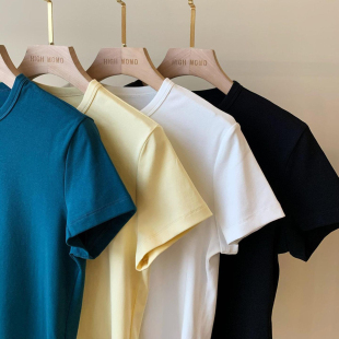 夏基础款 简简单单纯色圆领百搭显瘦净版 T恤女新H031603 及简T 短袖