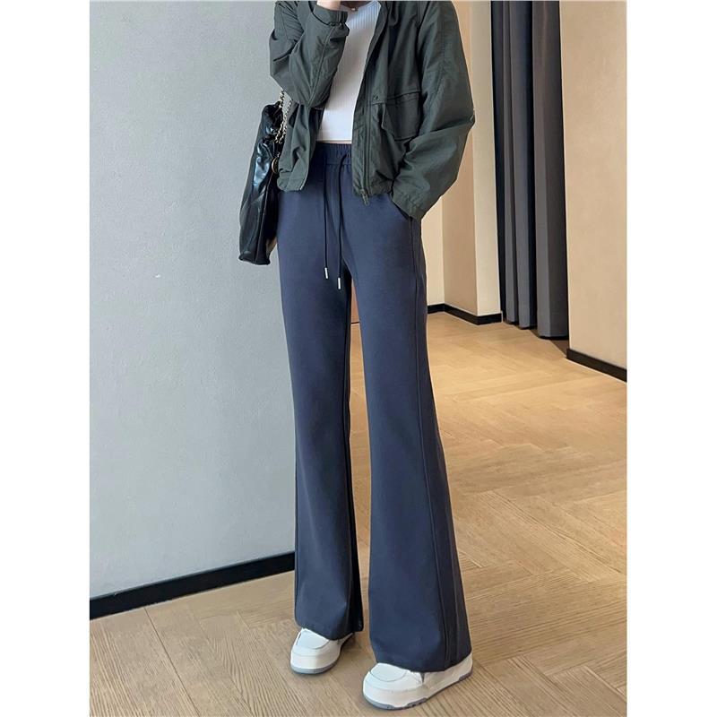 LU家运动休闲微喇叭直筒裤子高腰垂感显瘦松紧腰针织阔腿裤长裤女