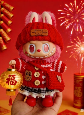 搪胶拉布布三代衣服labubu3.0前方高能爱希望马卡龙新年圣诞娃衣