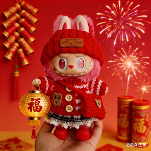 搪胶拉布布三代衣服labubu3.0前方高能爱希望马卡龙新年圣诞娃衣