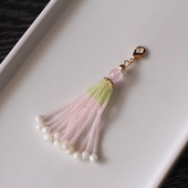 原创手工串珠粉绿色米珠流苏古风发簪头饰手工制作半成品配件