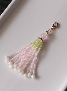 原创手工串珠粉绿色米珠流苏古风发簪头饰手工制作半成品配件