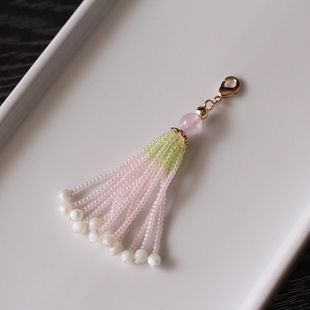 原创手工串珠粉绿色米珠流苏古风发簪头饰手工制作半成品配件