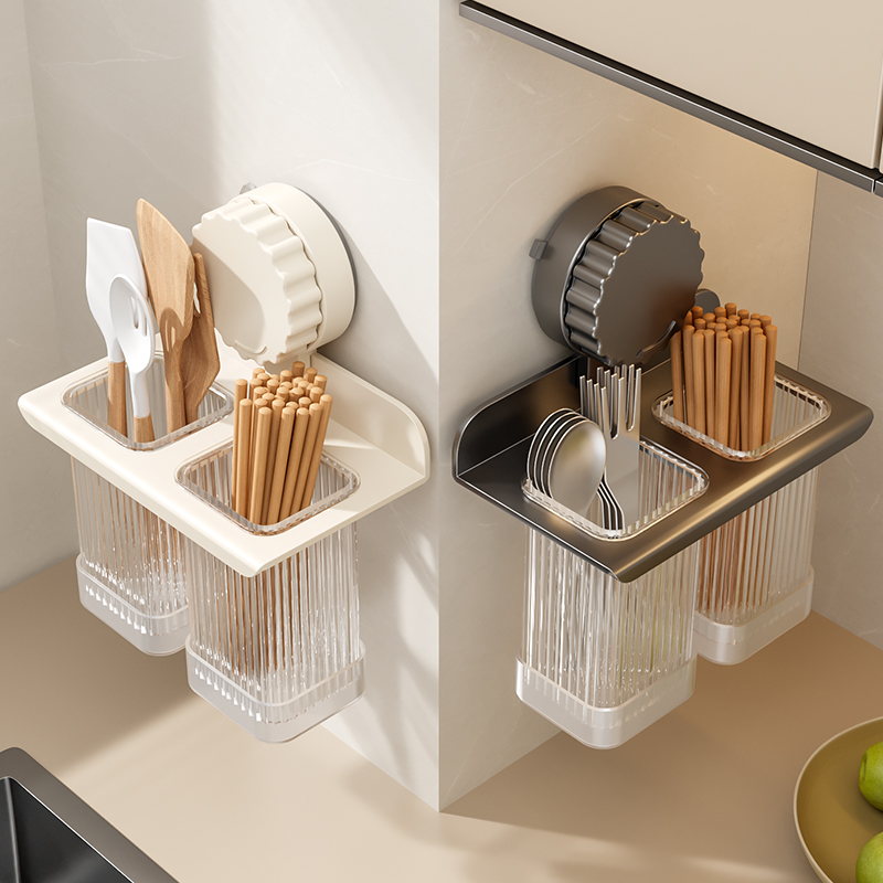 吸盘厨房沥水筷子筒上墙壁挂式家用台面勺子收纳盒置物架子筷笼篓
