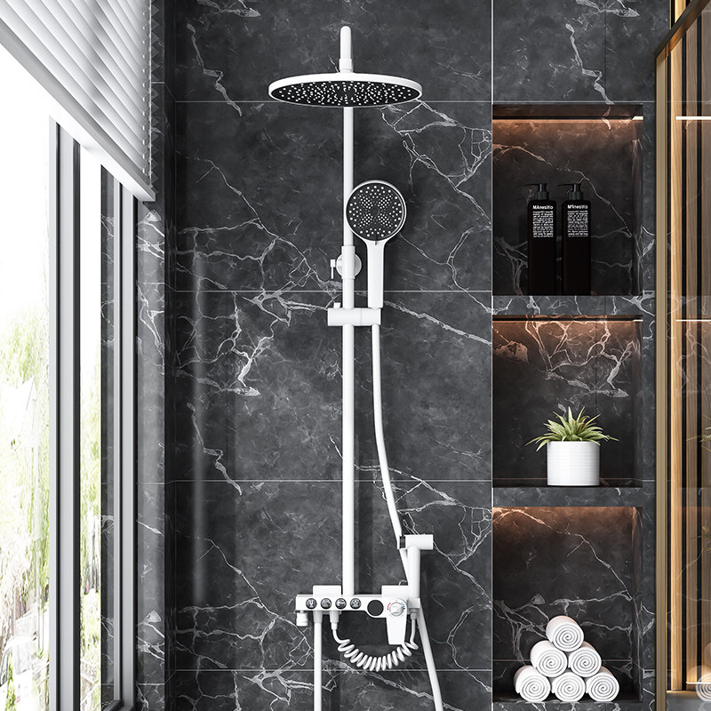 恒温黑白色淋浴花洒套装家用黄铜冷热恒温浴室沐浴卫生间淋雨喷头