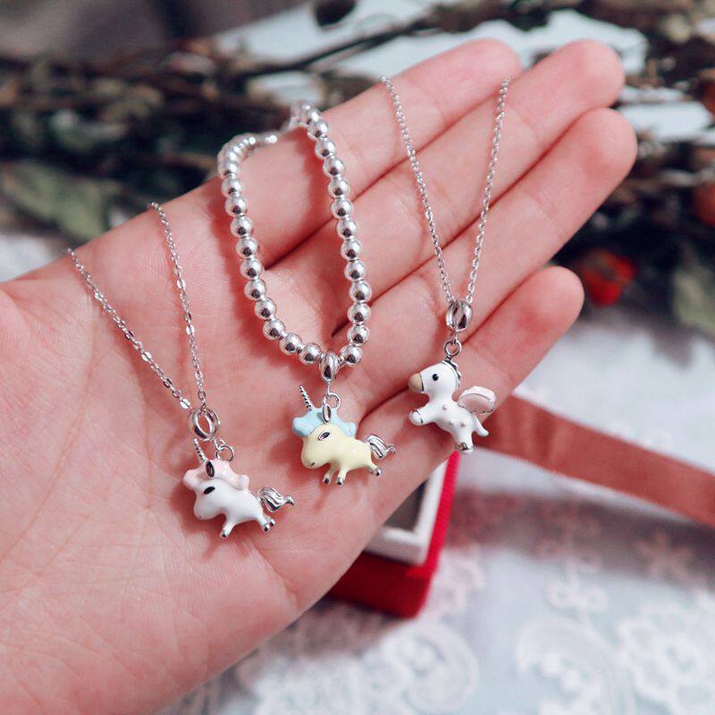 独角兽十二生肖925纯银小马滴油吊坠DIY创意饰品挂件项链手链配件