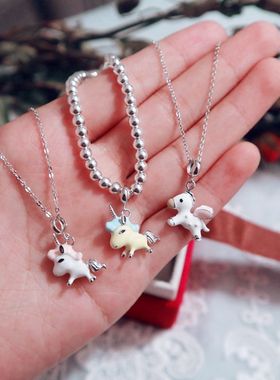 独角兽十二生肖925纯银滴油项链