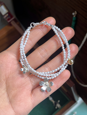 泰国清迈925纯银天然淡水珍珠多层手串手链女复古配饰小众设计