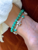 925纯银手工F1布拉德皮特同款 银扣版 天然绿松石串珠百搭手链男女