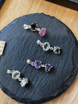 泰国清迈手工925纯银天然石吊坠紫水晶碧玺石榴石