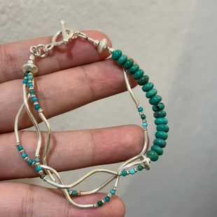泰国清迈手工银饰925纯银天然原矿绿松石多层手链女复古小众设计