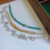 天然黄水晶算盘珠手链女淡水珍珠新中式 古风双层叠戴串珠闺蜜礼物