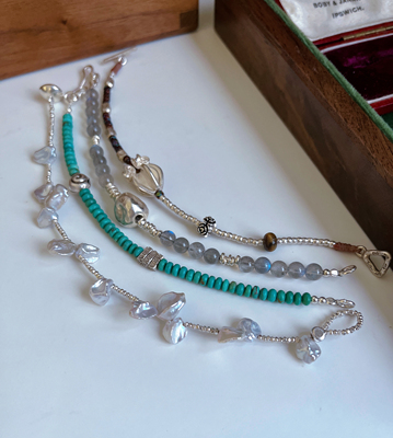 清迈切面细隔珠925纯银手链天然淡水珍珠银蓝光花瓣手串仙气十足