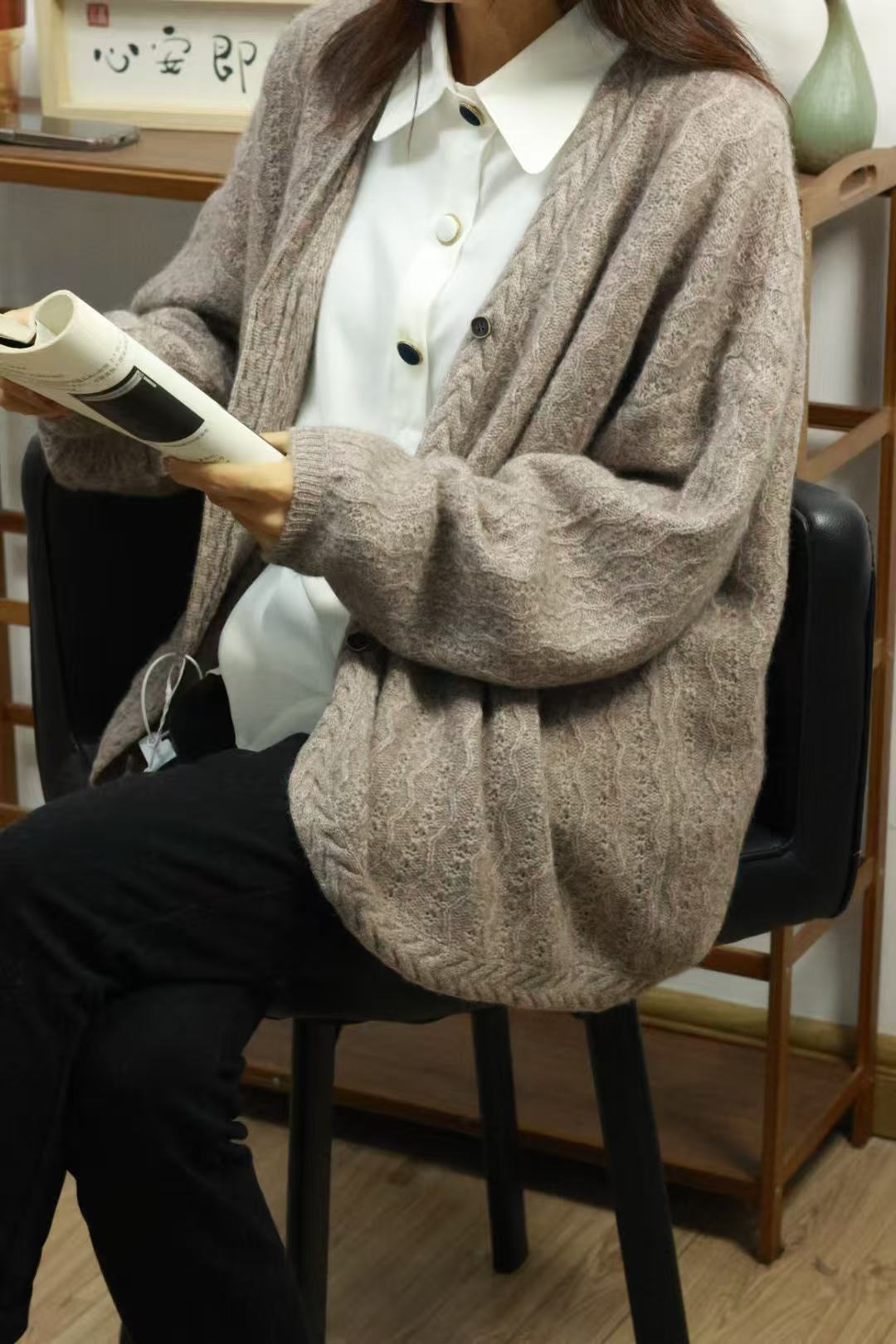 【LU】  花样年华  原创100%山羊绒花型开衫 宽松慵懒厚外套 百搭