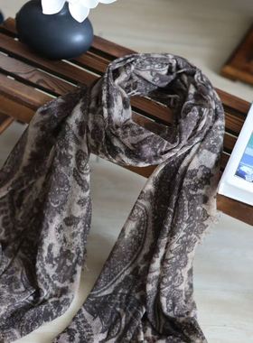 【LU】  羊绒印花菩提花花轻薄围巾披肩