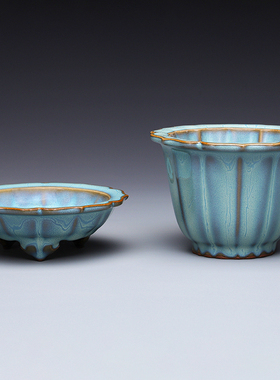 北宋官窑葵花式花盆宋代盆托套装