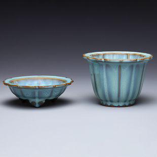 北宋官窑葵花式花盆宋代钧瓷盆托花盆套装高端艺术收藏品仿古复刻