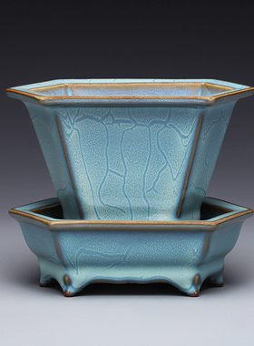 北宋钧窑六方花盆博物馆复刻