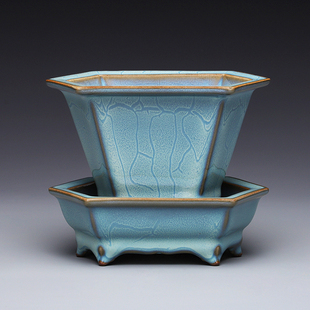 北宋钧窑六方花盆博物馆复刻老物件官窑器型收藏艺术摆件禹州钧瓷