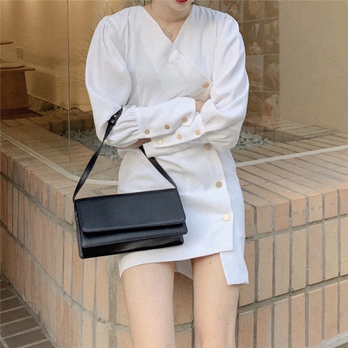限3000张券2019夏季新款韩国ins简约V领薄款不规则短裙纯色气质连衣裙女