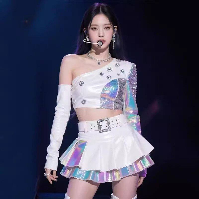 韩国女团演出服同款白色套装打歌服与时代共舞爵士舞服装女表演装