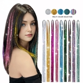 亚马逊tinselhair镭射金丝闪亮金属丝七彩无痕接发假发彩色女士